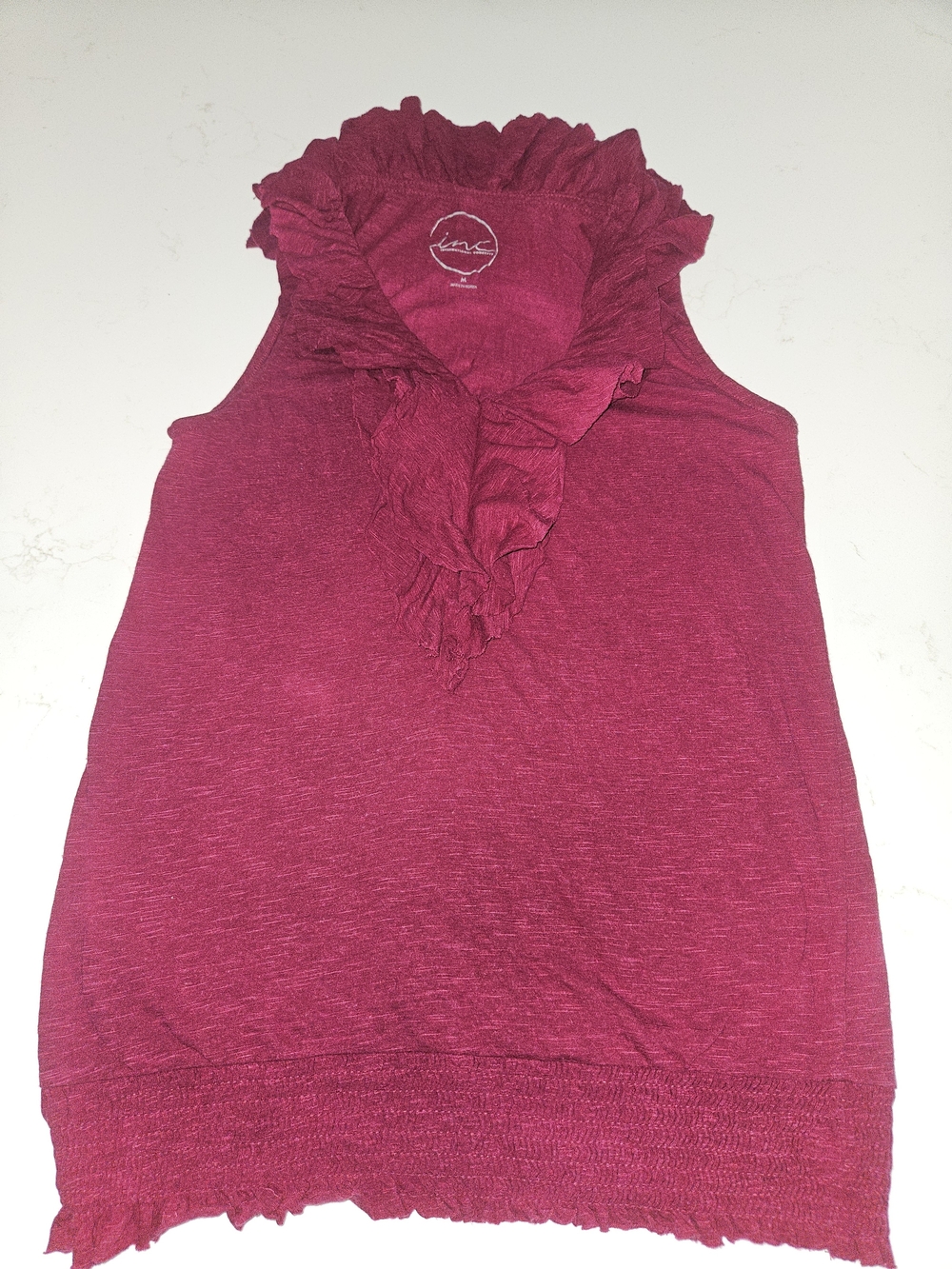 INC International Concepts Sleeveless Ruffle V-Neck Top - Raspberry